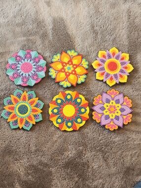 Bright Flowers Coasters Diamond Painting -  Completed & Sealed (w/ Cork backing)